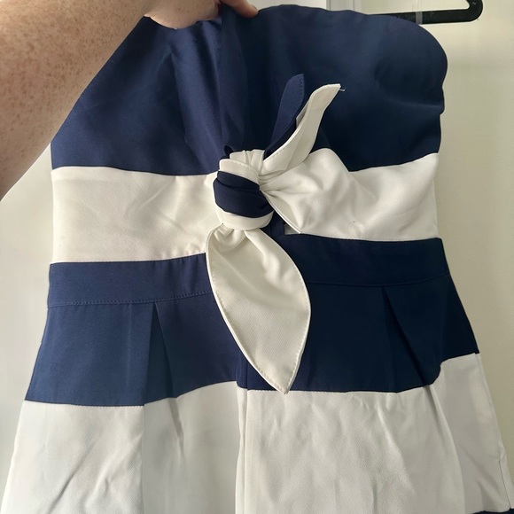 alpha & omega blue and white striped tie romper - Picture 2 of 4